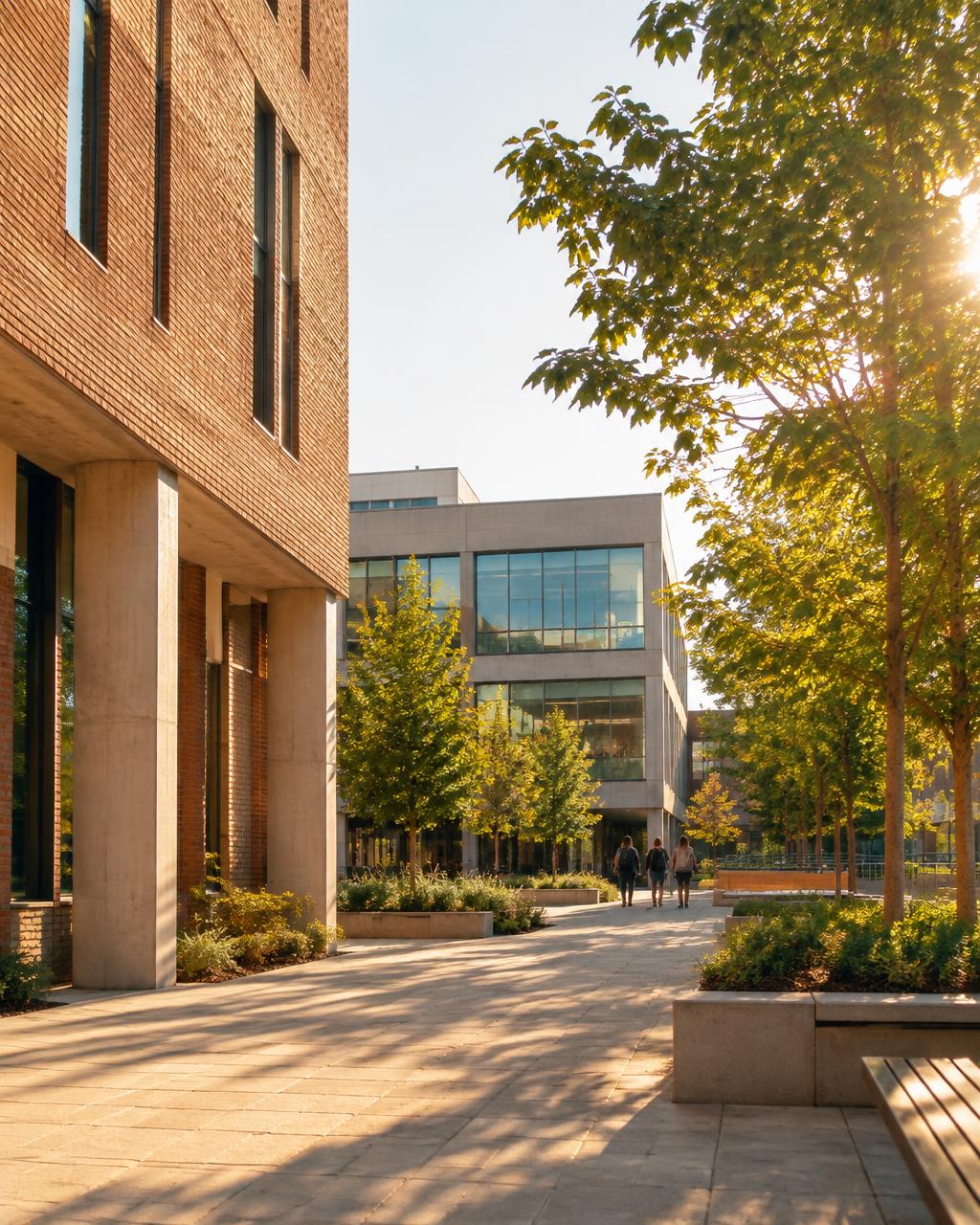tree-lined campus walkway
